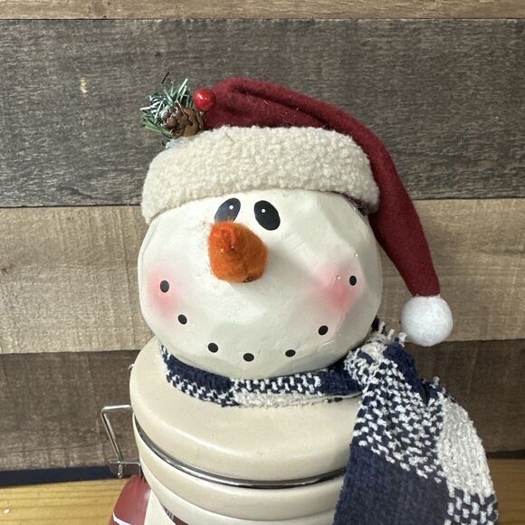 Pine Trail Ceramic Canister Snowman Hinged Lid Cookie Jar 12" tall 6" wide - Picture 3 of 8